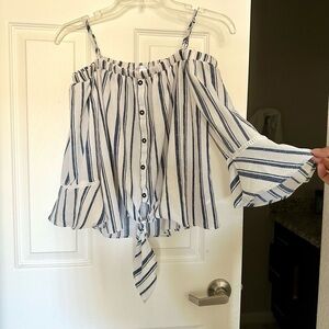 NAVY/WHITE BELL SLEEVE / OFF THE SHOULDER / BLOUSE